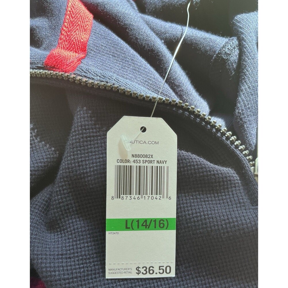 NWT Nautica Sport Long Sleeve 1/4 Zip Youth Boys L 14/16 Blue Fisherman Coastal - Picture 5 of 7